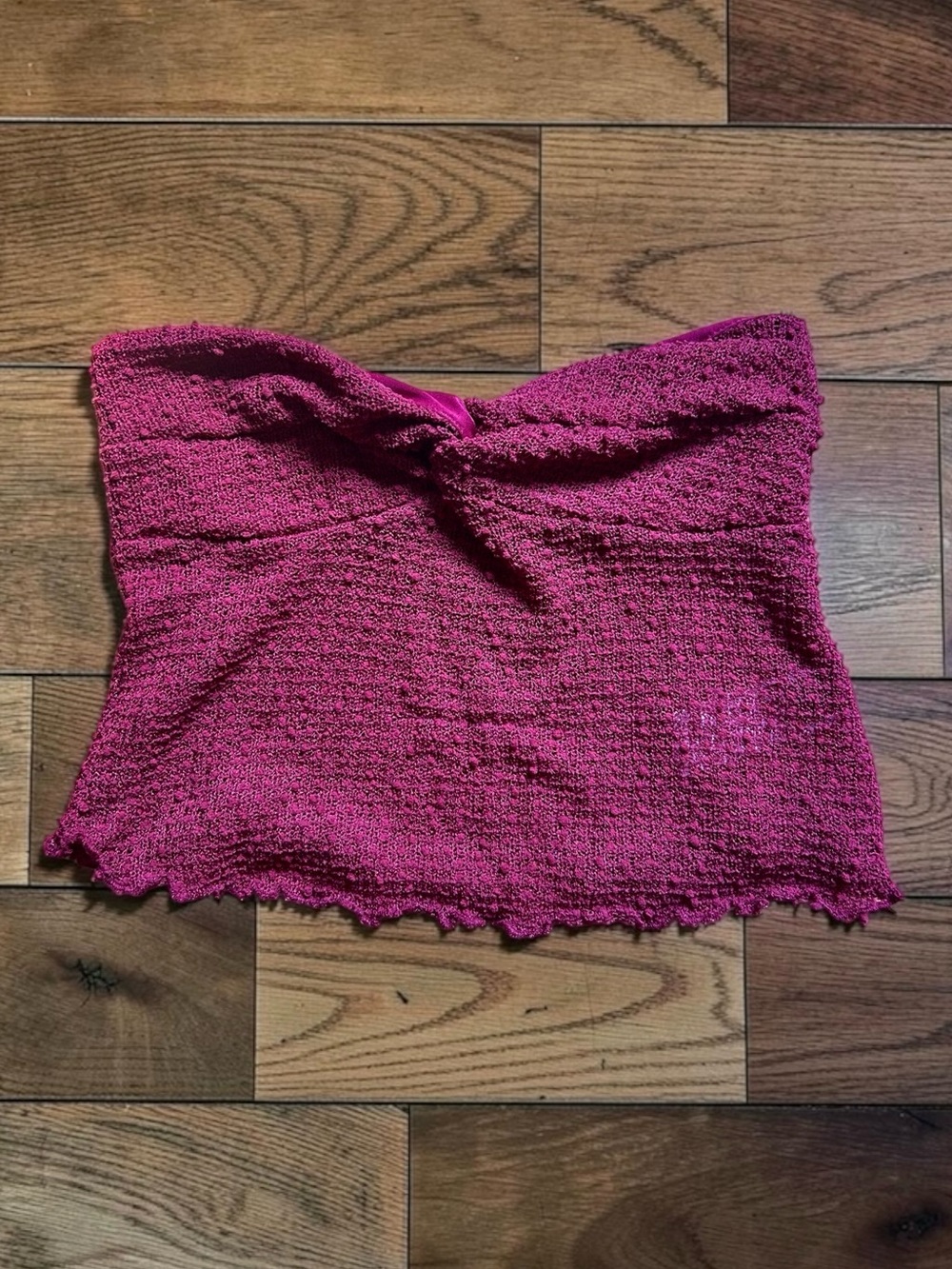 SHEIN Burgundy Textured Twist Front Strapless Tube Top Size M